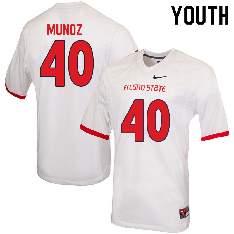 Youth #40 Michael Munoz Fresno State Bulldogs College Football Jerseys Sale-White - Click Image to Close